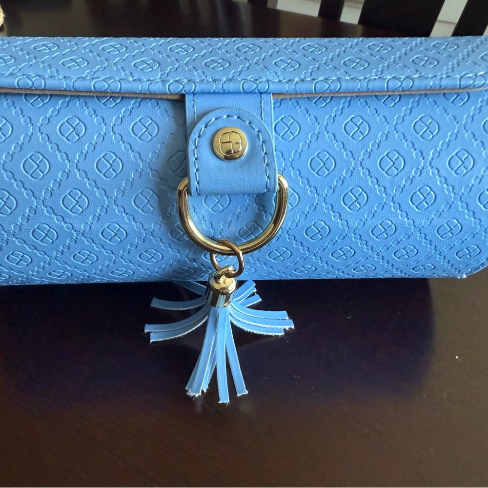 Travel Blue Embossed jewelry holder with Tassel